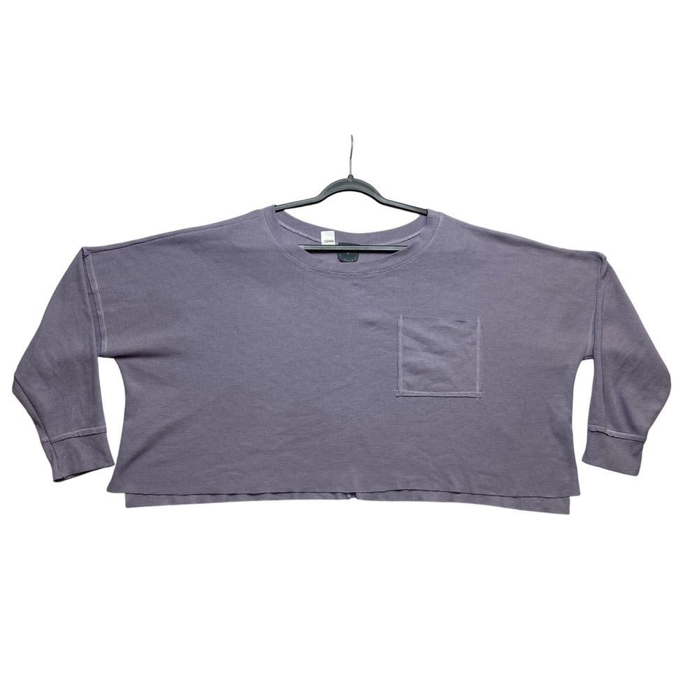 Arula Top Womens A Purple HA44006C-ASP Waffle Knit Cropped Pocket Waffle Knit